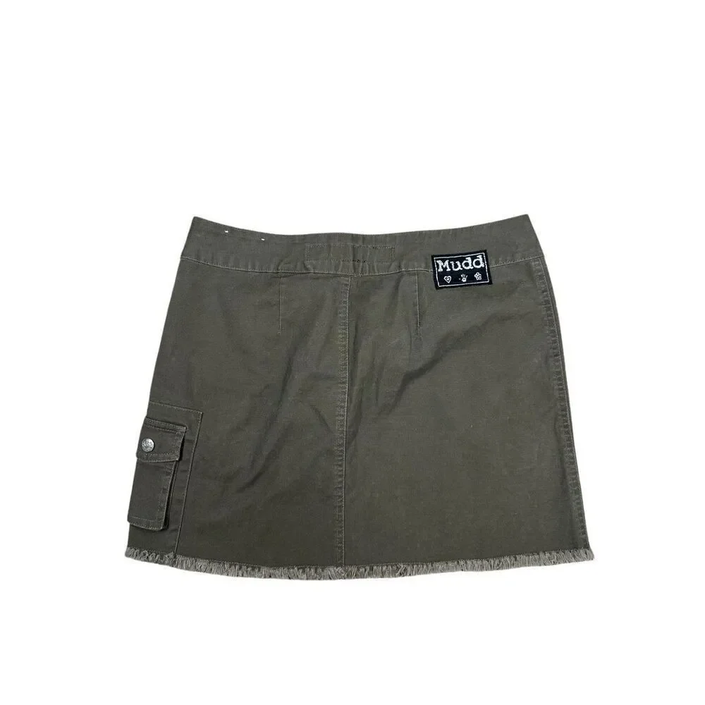 vintage y2k mudd mini mirco cargo skirt army green utility 5 grunge ring details